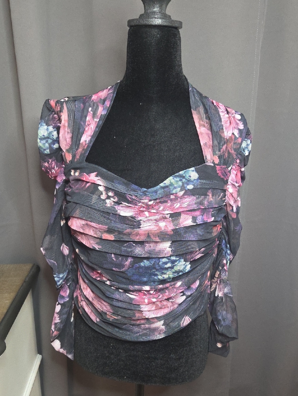 Floral Ruched Women’s Top in Pink and Blue